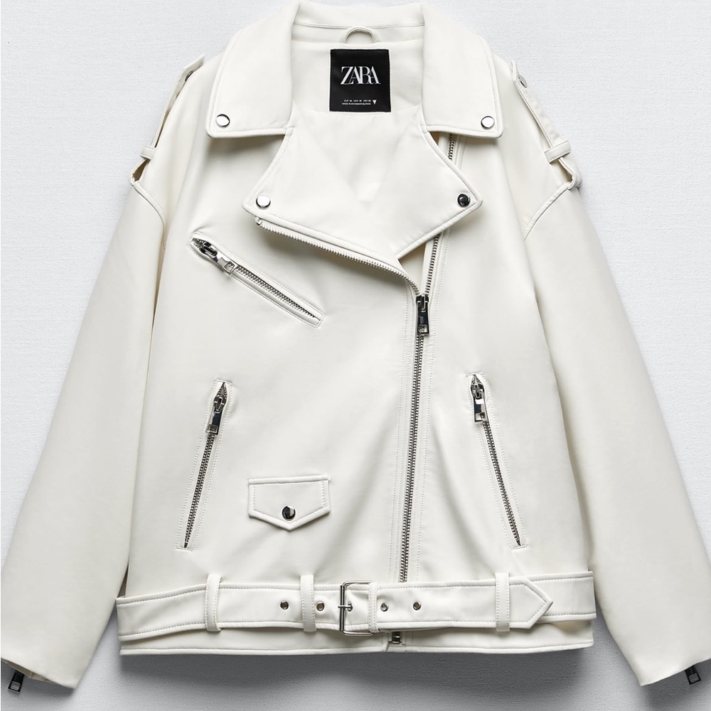 Zara white faux leather jacket sz small